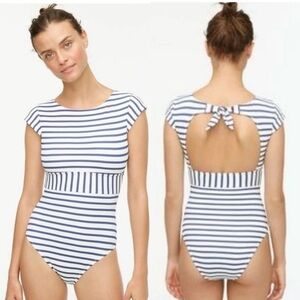 J. Crew cap-sleeve one-piece swimsuit in textured stripe